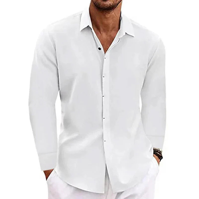 Men's Casual Cotton Linen Long Sleeve Shirt