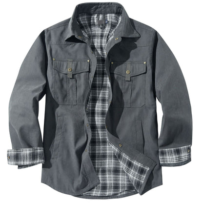 Men's Plaid Flannel Collar Casual Work Jacket