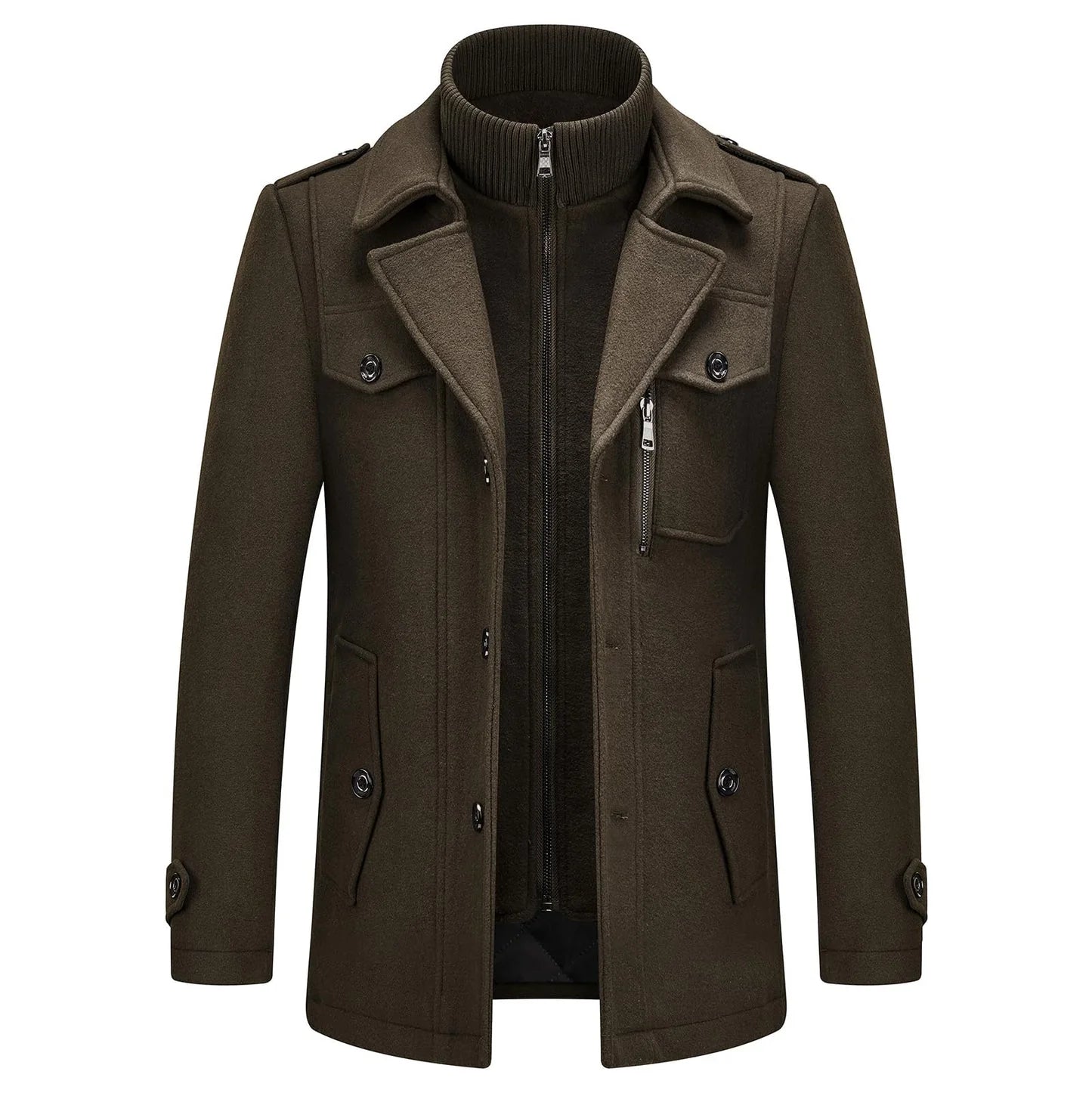 Men's Winter Thick Double-Layer Collar Wool Blend Coat