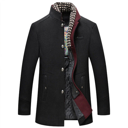 Men's Thick Stand Collar Detachable Scarf Wool Coat