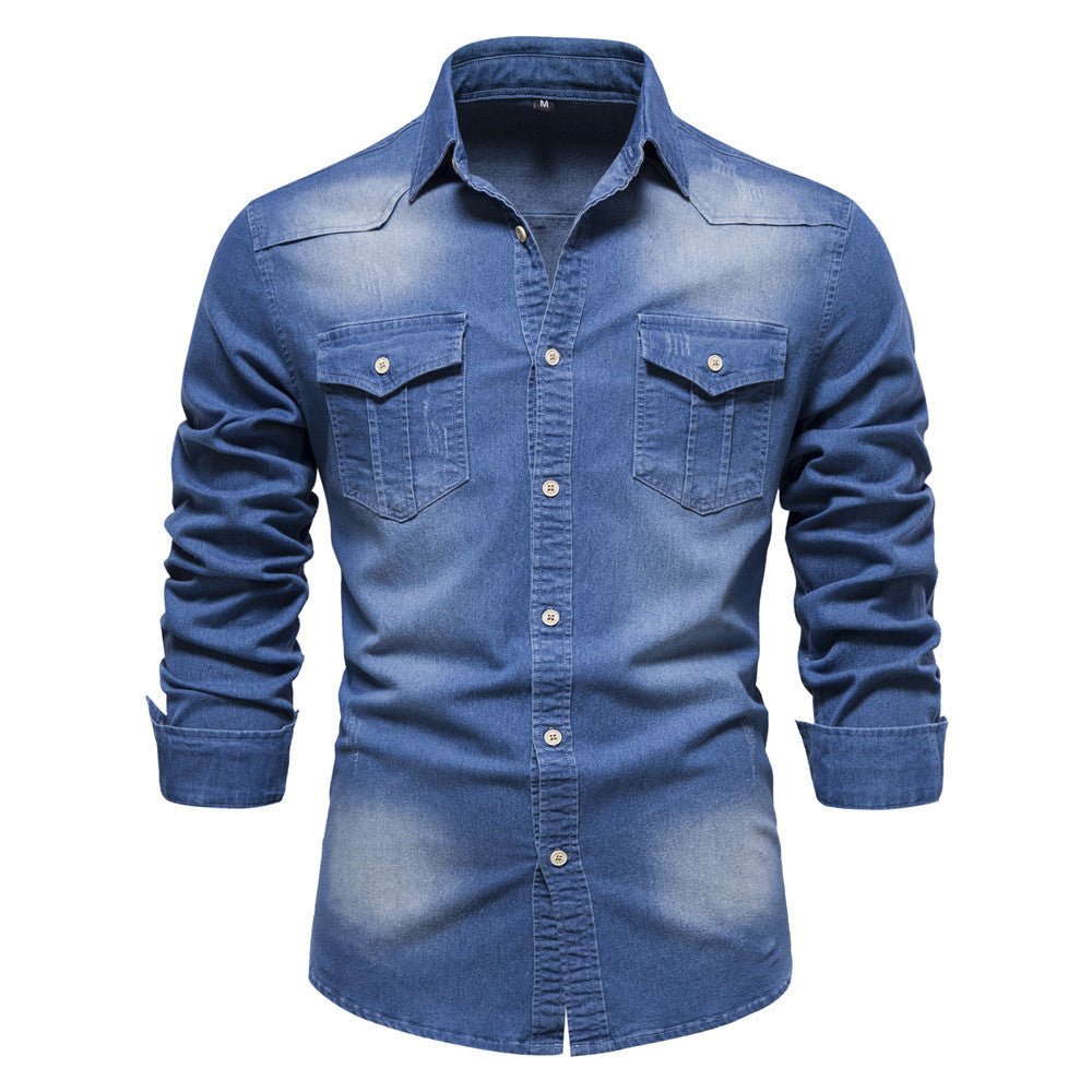 Men's Retro Cotton Long Sleeve Denim Shirt
