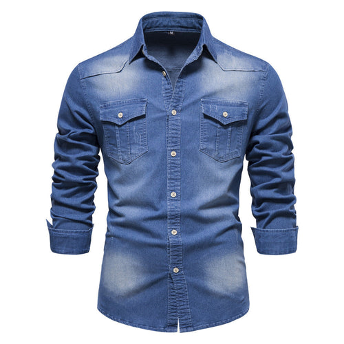 Men's Retro Cotton Long Sleeve Denim Shirt