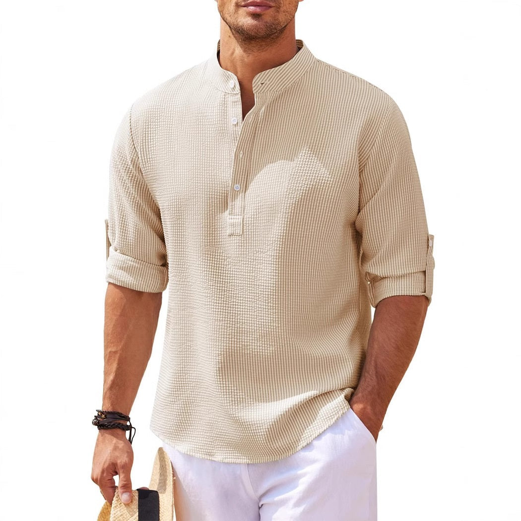 Men's Breathable Waffle Henley Long Sleeve Shirt