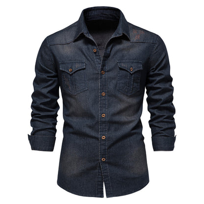 Men's Retro Cotton Long Sleeve Denim Shirt