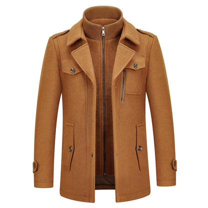 Men's Winter Thick Double-Layer Collar Wool Blend Coat