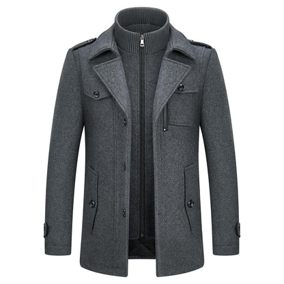 Men's Winter Thick Double-Layer Collar Wool Blend Coat
