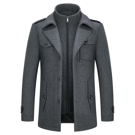 Men's Winter Thick Double-Layer Collar Wool Blend Coat