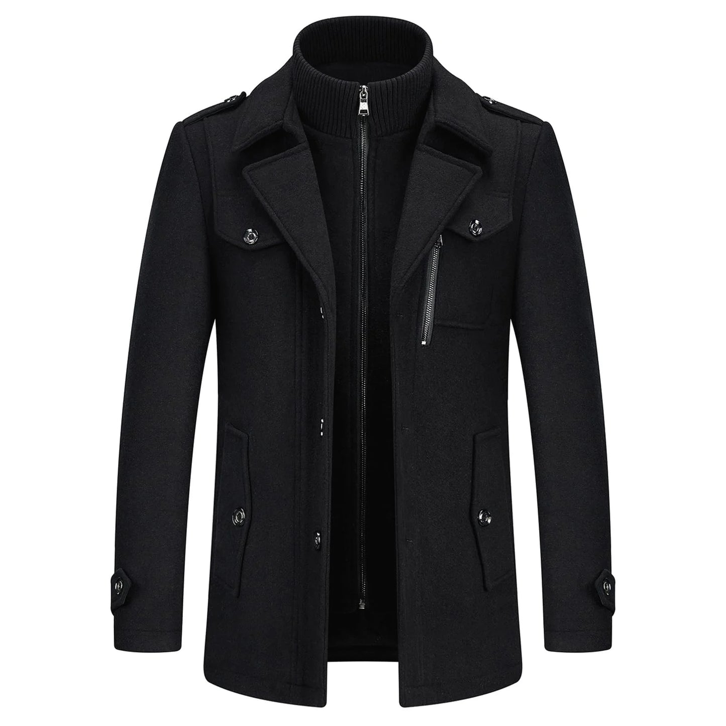 Men's Winter Thick Double-Layer Collar Wool Blend Coat